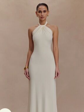 Meshki Cream Strapless Twist Halter Maxi Dress